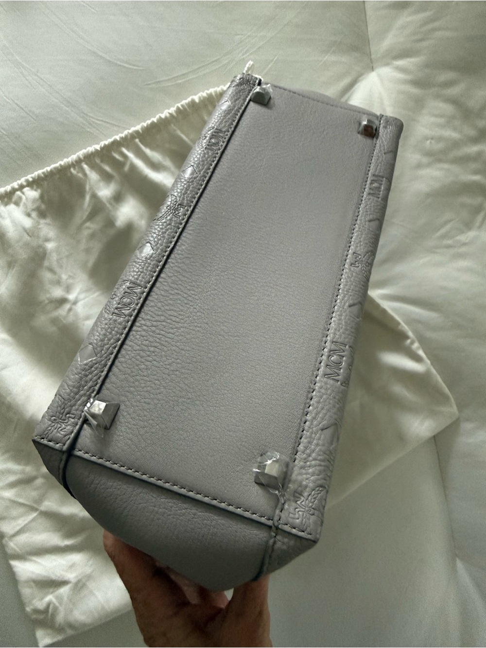 MCM Sara Embossed Leather Tote Bag - Light Gray - BRAND NEW NEVER USED - Picture 3 of 5